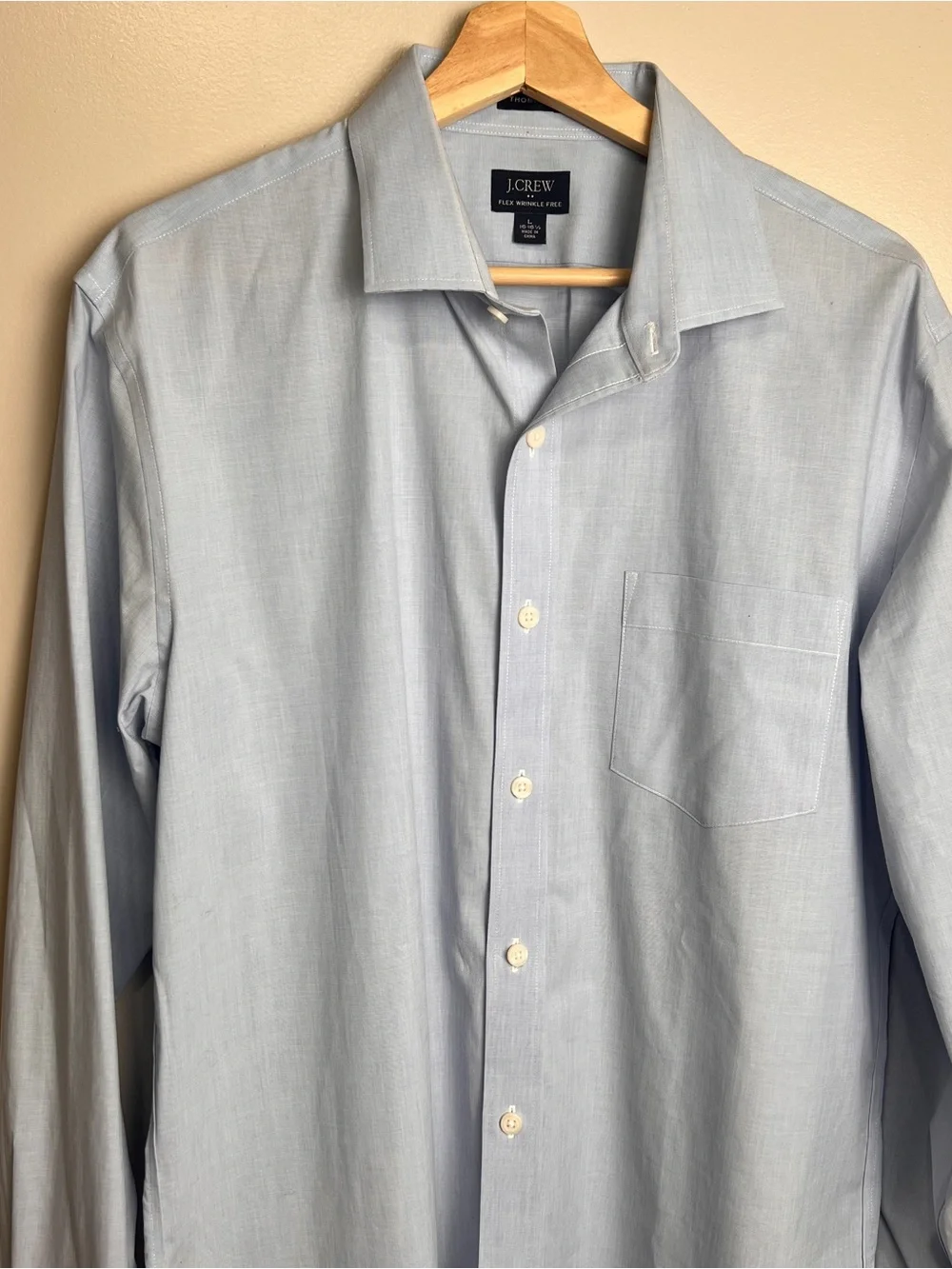 J.Crew Large Thompson Dress Shirt Blue Cotton Blend Flex Wrinkle Free Mens, EUC